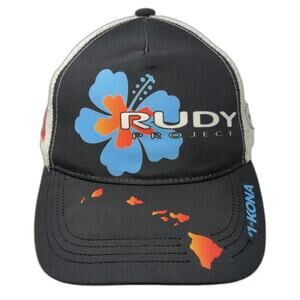 Rudy Project Trucker Hat Black One Size Snapback Hawaii Kona Hibiscus Flower